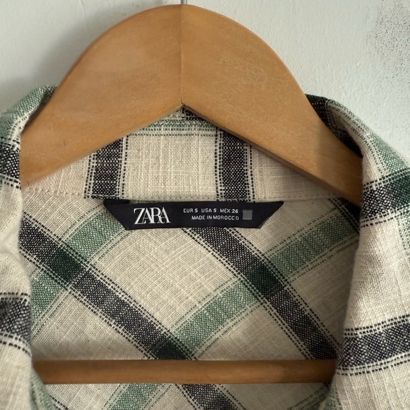 Zara || Plaid Overshirt Shacket Oversized Cream Green S - Picture 7 of 9